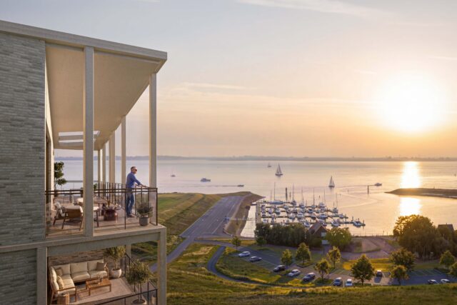 Impressie van een penthouse in Waterzande met zicht op de toekomstige jachthaven