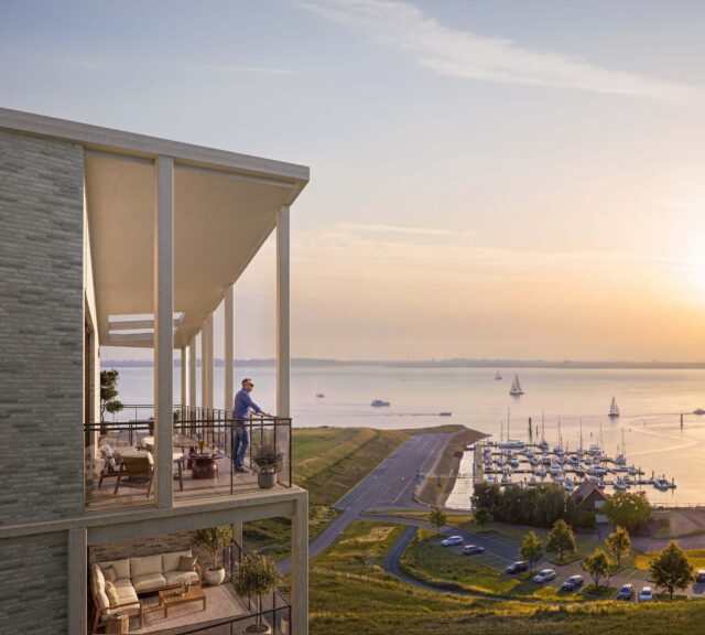 Impressie van een penthouse in Waterzande met zicht op de toekomstige jachthaven